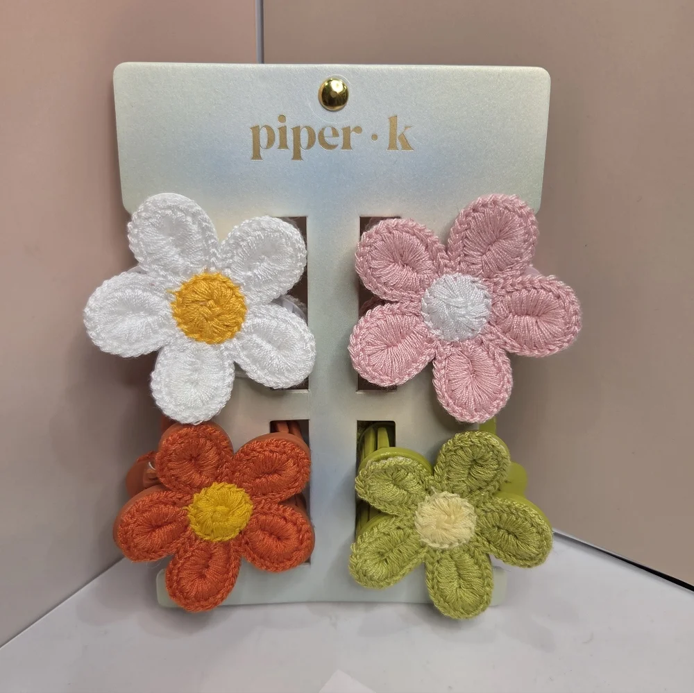 🤍▪️Piper K ▪️crotchet Daisy Hair Clip Set - Pink, White, Orange, Green